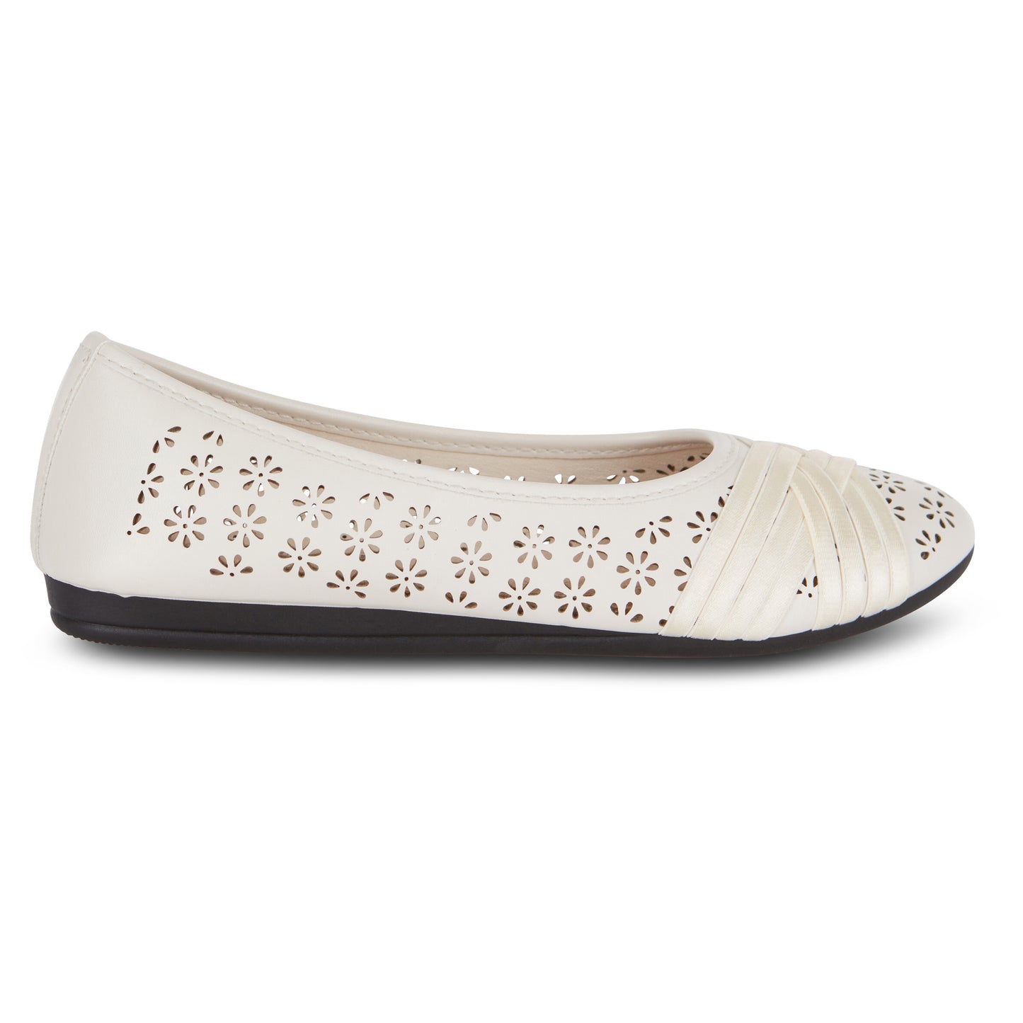 Round Toe Cut Out Satin Straps Ballet Flat (Adina)