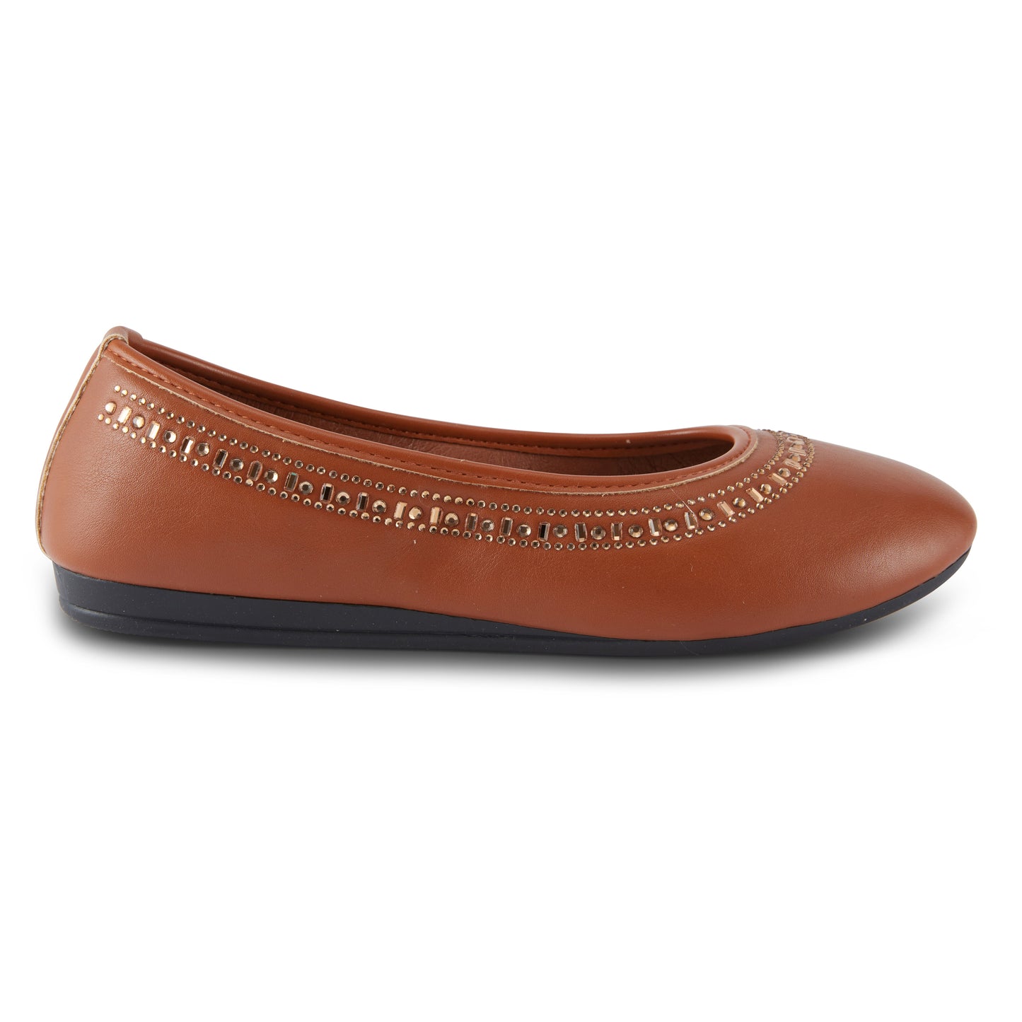 Round Toe Studded Ballerina Flats (Anthric)