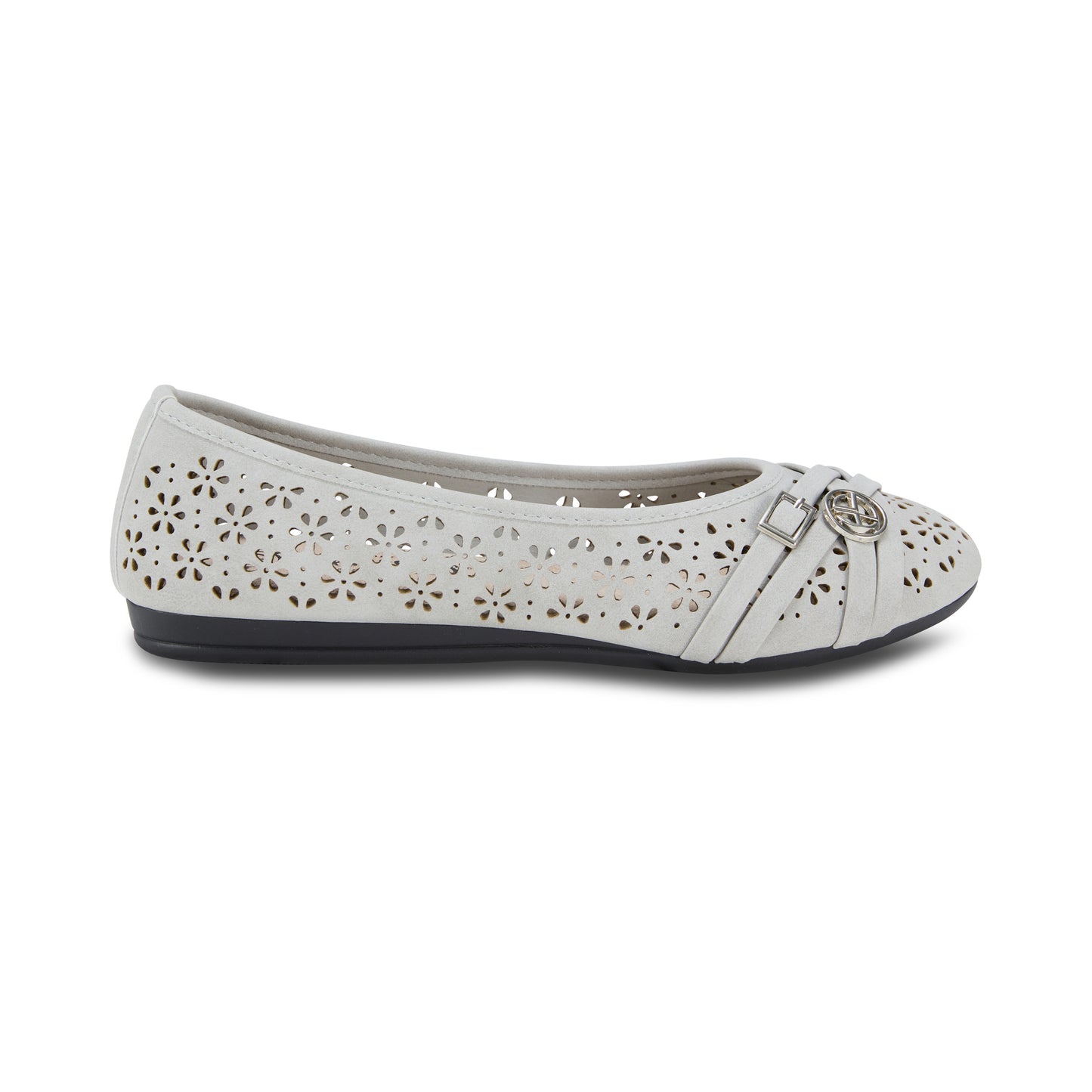 Round Toe Floral Cut Out Ornament Ballet Flat (Aster)