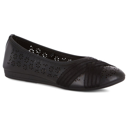 Round Toe Cut Out Satin Straps Ballet Flat (Adina)