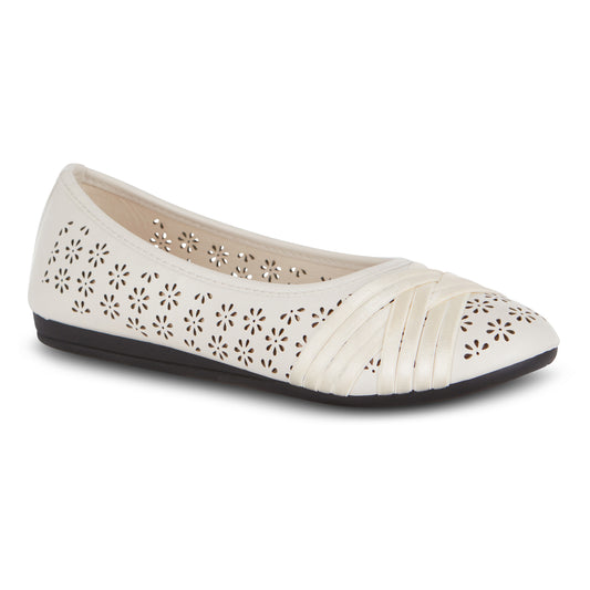 Round Toe Cut Out Satin Straps Ballet Flat (Adina)