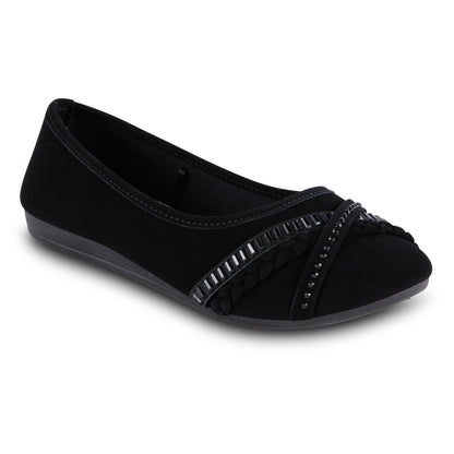 Round Toe Textured Ballet Flats with Bow (Aleesha)