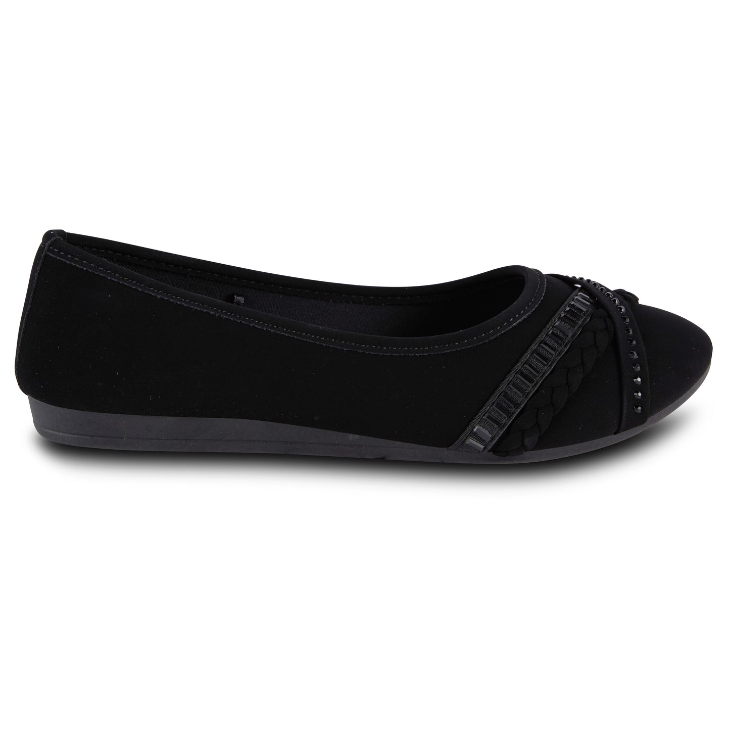 Round Toe Textured Ballet Flats with Bow (Aleesha)
