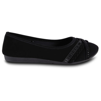 Round Toe Textured Ballet Flats with Bow (Aleesha)