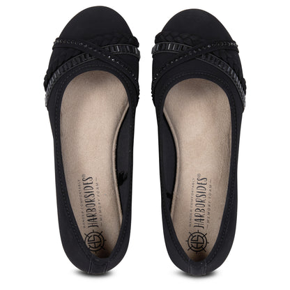 Round Toe Textured Ballet Flats with Bow (Aleesha)