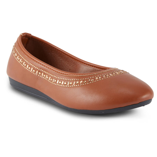 Round Toe Studded Ballerina Flats (Anthric)