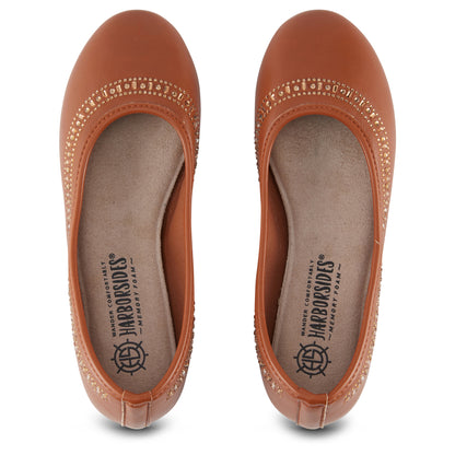 Round Toe Studded Ballerina Flats (Anthric)