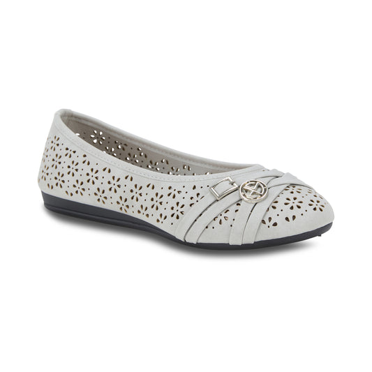 Round Toe Floral Cut Out Ornament Ballet Flat (Aster)