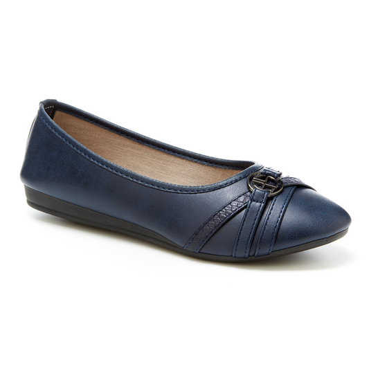 Round Toe Ornament Strap Ballet Flats (Alina)